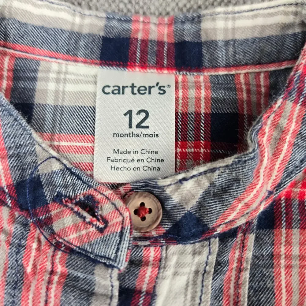 Carter's Plaid Dress & Esprit Jean Dress Overalls Lot 12 Months Girl 2 Piece